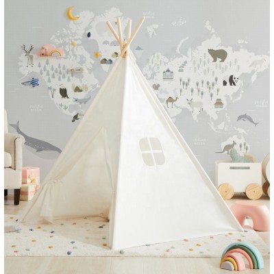 4-Walls Teepee Tent Kids Teepees White with Screen and Window Children Play House Teepee for Kids