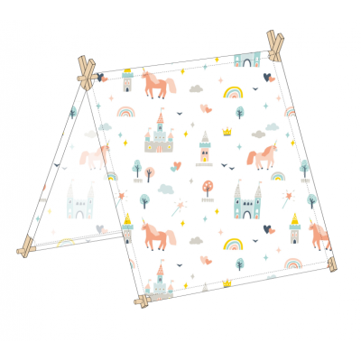 X Frame Outdoor Pet Panner Tent Beige Unicorn And Castle